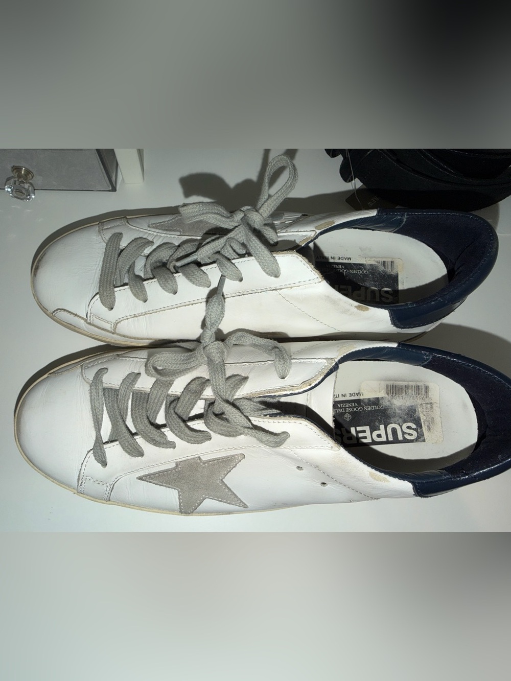 Golden Goose White Leather Low-Top Sneakers with Gray Star EU39/US8.5 - Picture 3 of 4